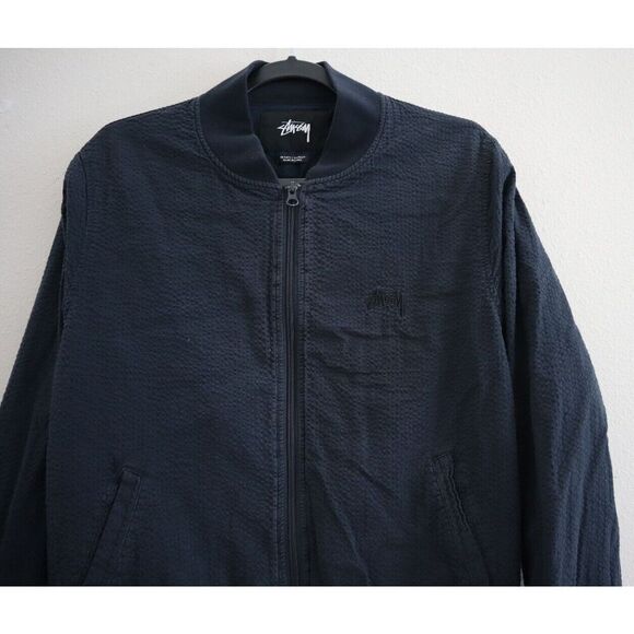 Stussy 115279 Men's Sz Small Navy Full Zip Seersucker Bomber Jacket - Picture 5 of 13
